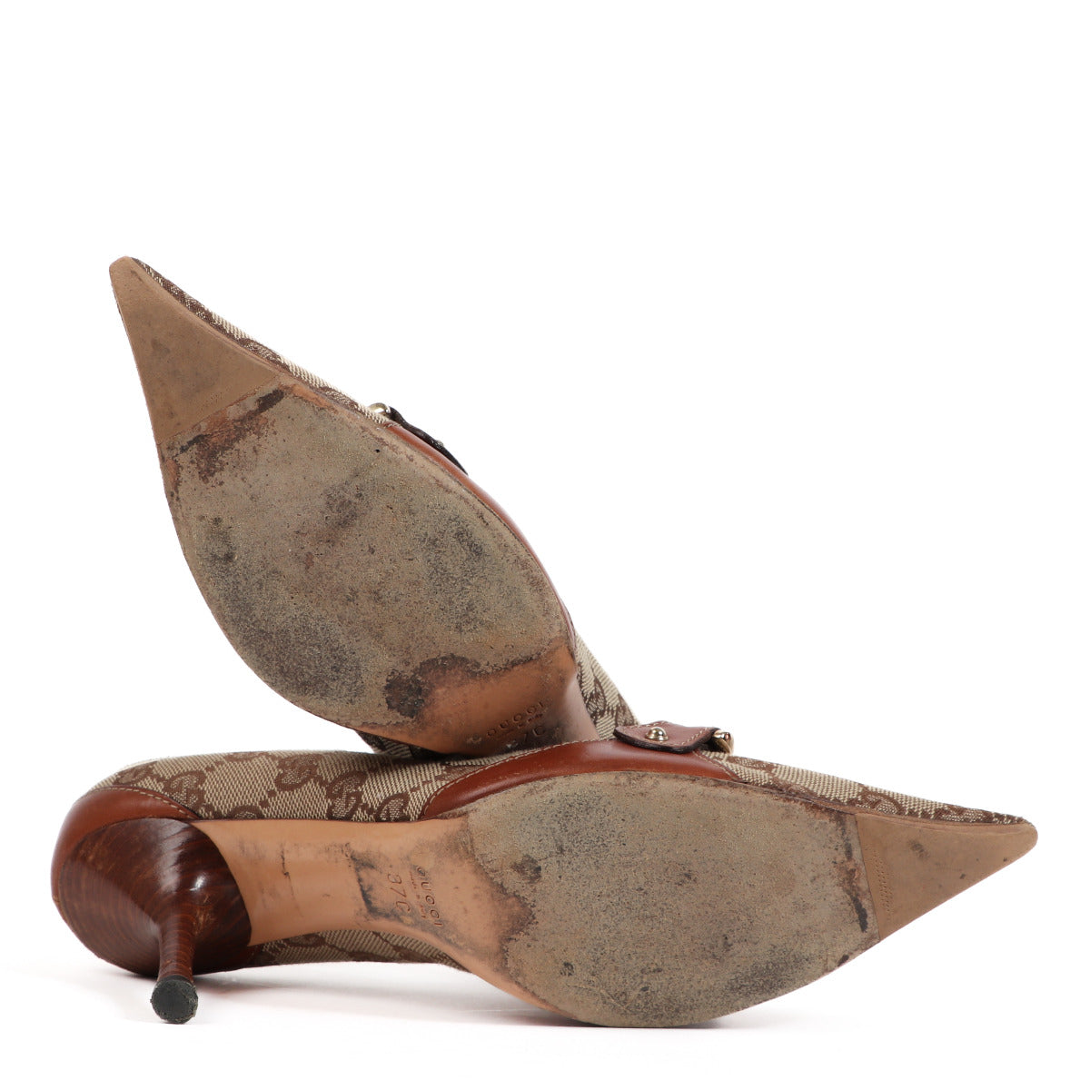 Gucci GG Canvas Horsebit Heels - Size 37