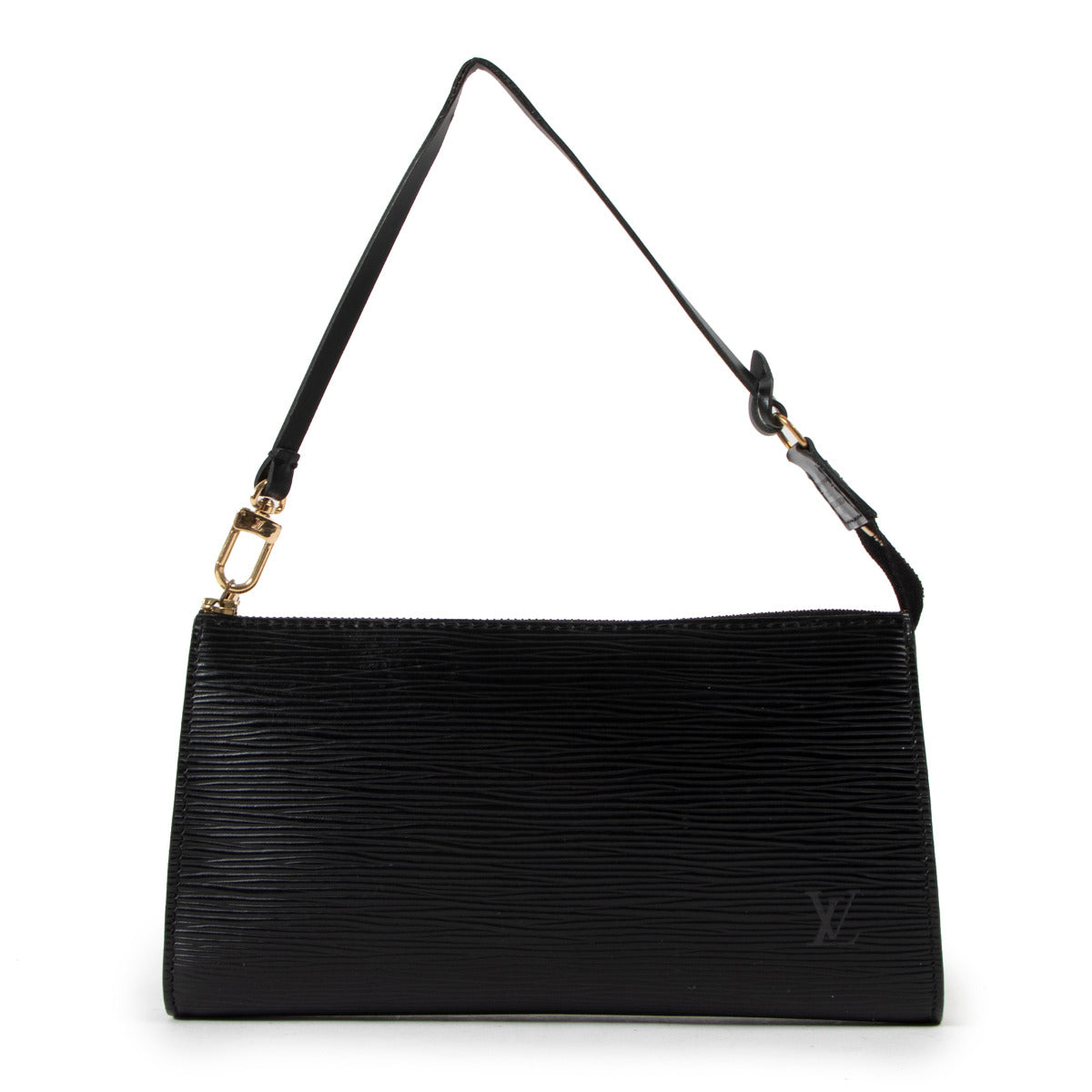 Shop safe online at Labellov in Antwerp this 100% authentic second hand Louis Vuitton Black Epi Leather Pochette Accessoire Top Handle