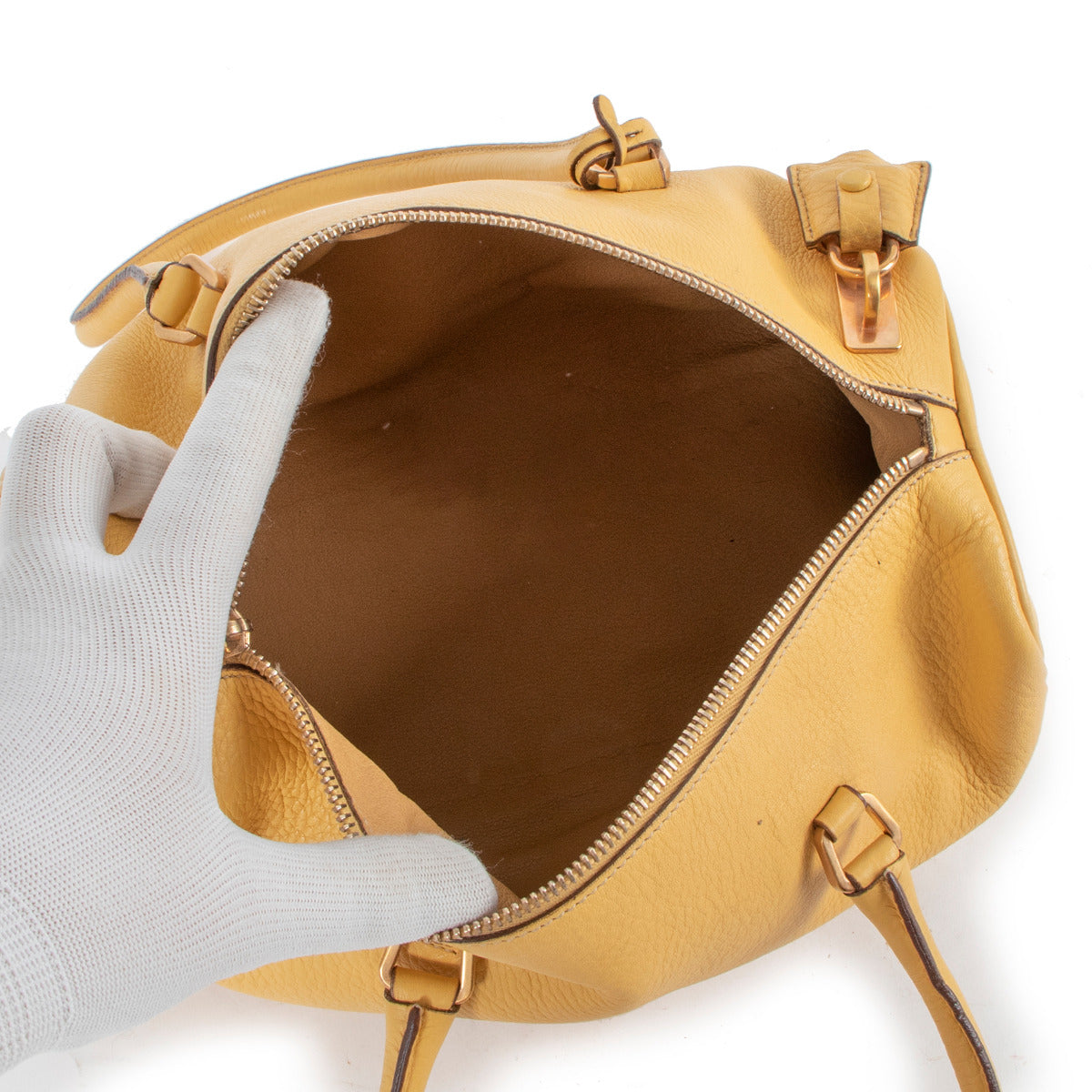 Prada Yellow Small Leather Boston Bag