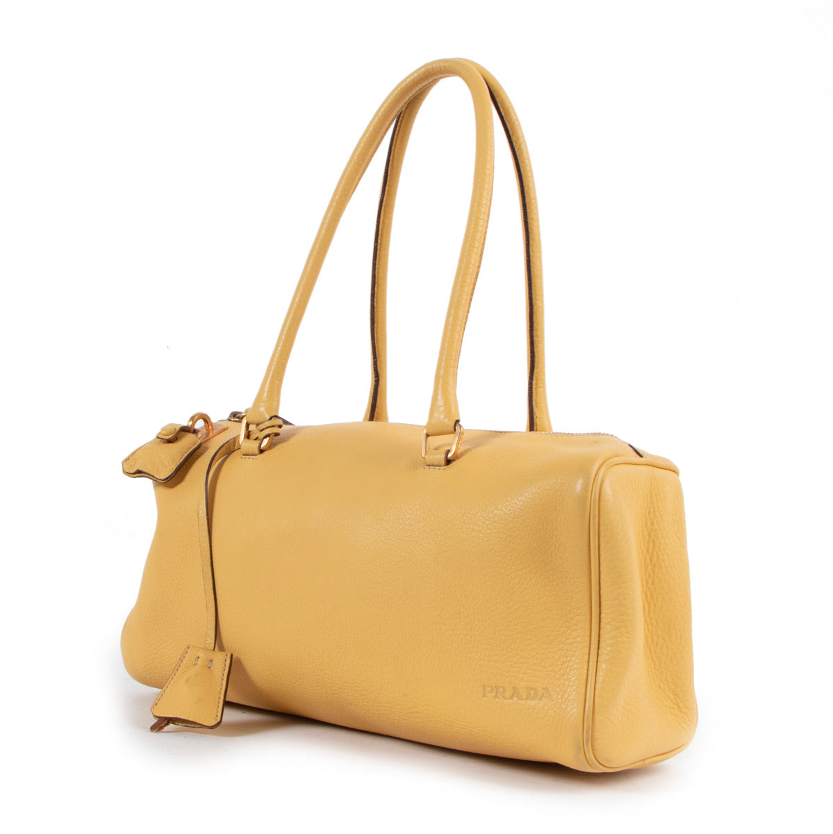 Prada Yellow Small Leather Boston Bag