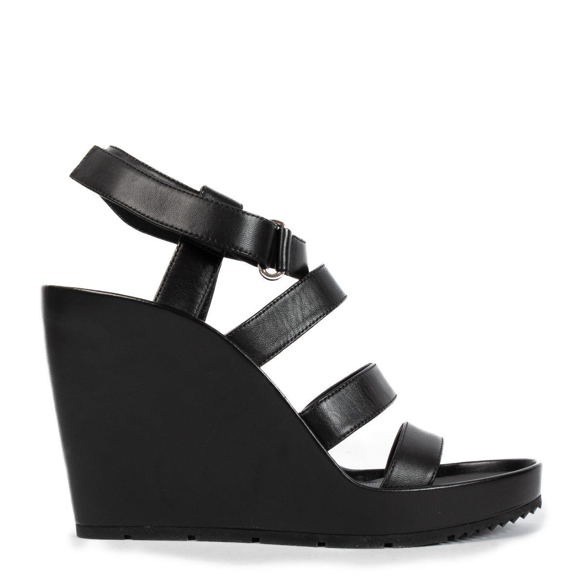 Balenciaga Black Leather Strappy Wedge Sandals - Size 40,5