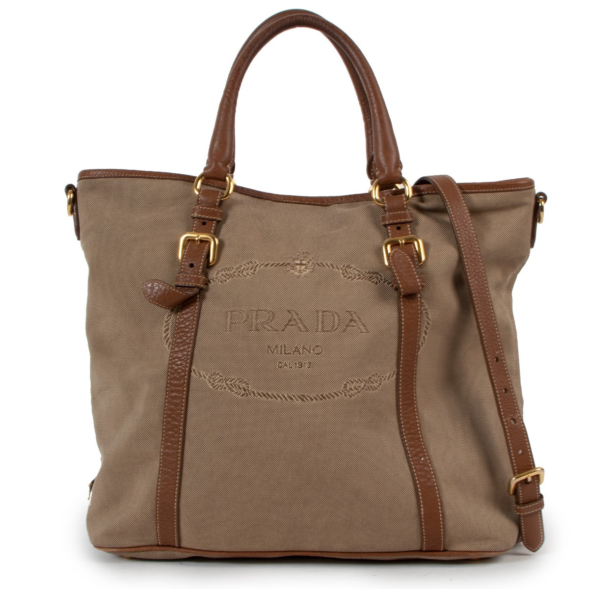 Prada Logo Jacquard Canvas Tote Bag