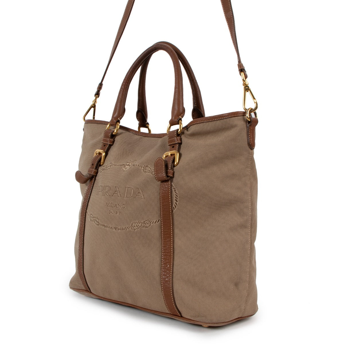 Prada Logo Jacquard Canvas Tote Bag