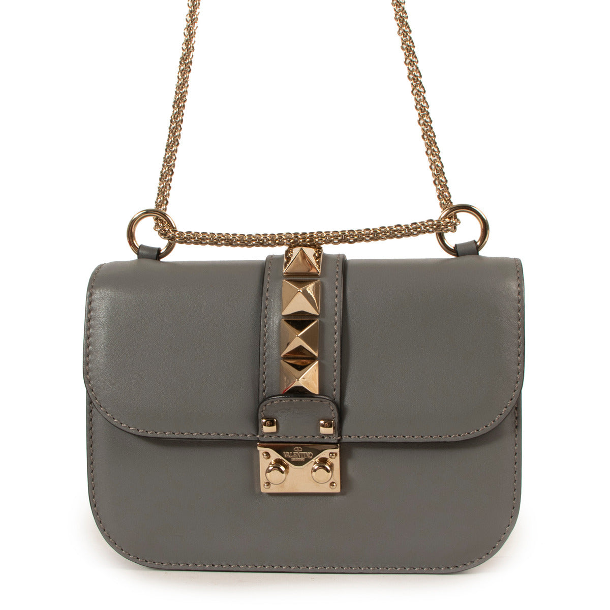 Valentino Garavani Small Grey Glam Lock Shoulder Bag aan de beste prijs bij Labellov tweedehands luxe in Antwerpen