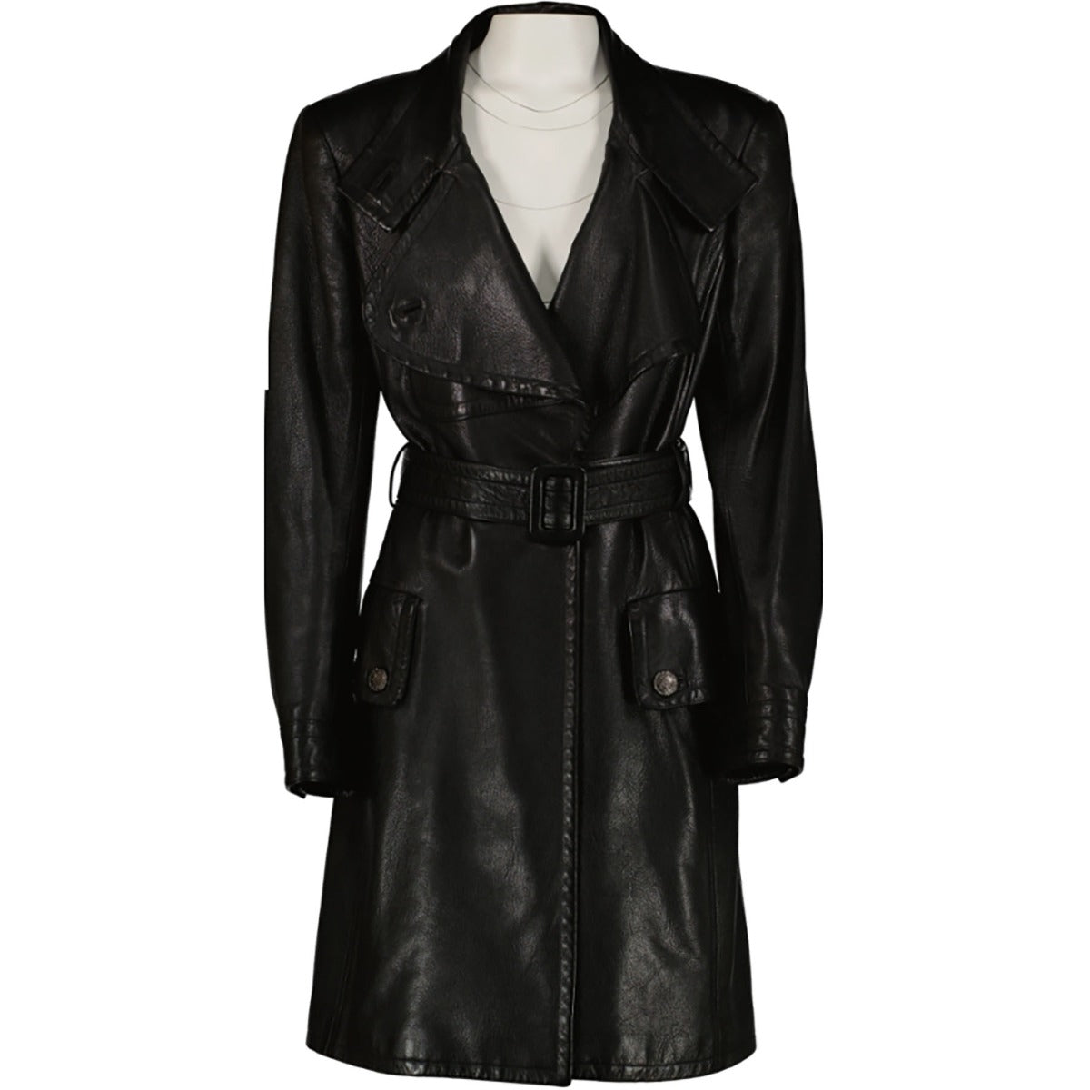 Chanel 97A Black Leather Trench Coat