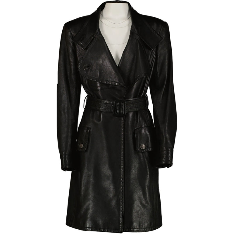 Chanel 97A Black Leather Trench Coat
