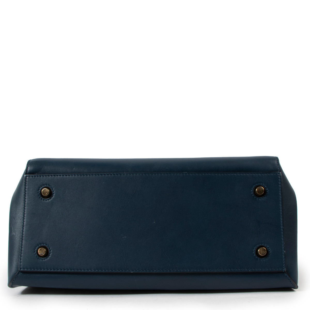 Celine Deepsea Blue Medium Edge Top Handle Bag bottom view of the bag