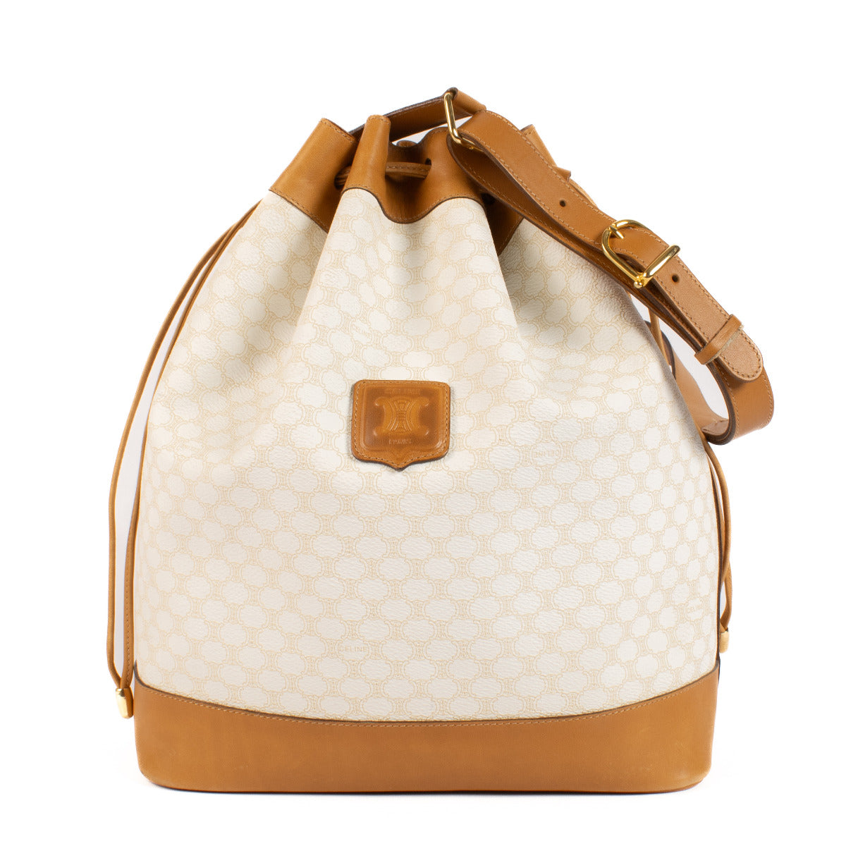 Celine Macadam Vintage White and Camel Bucket Bag