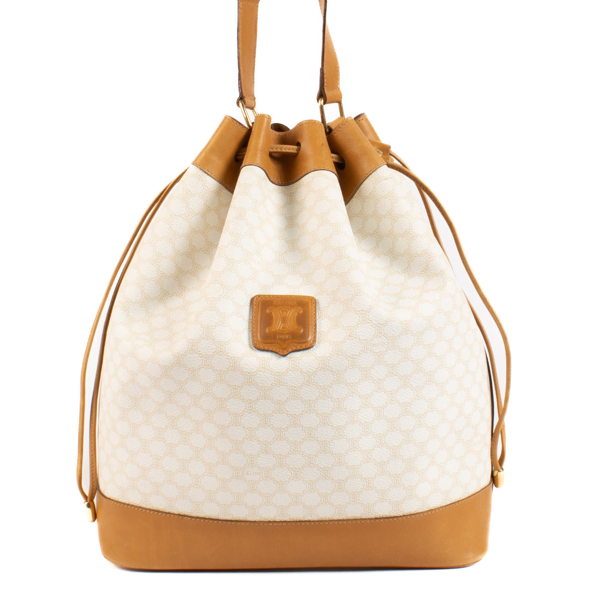 Celine Macadam Vintage White and Camel Bucket Bag