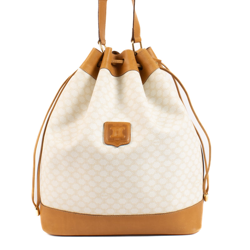 Celine Macadam Vintage White and Camel Bucket Bag
