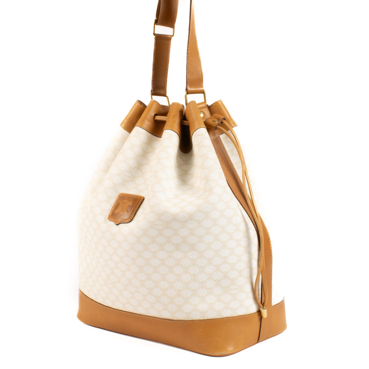Celine Macadam Vintage White and Camel Bucket Bag