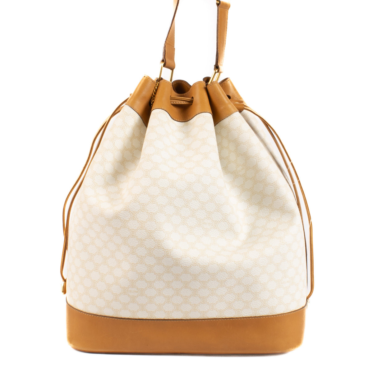 Celine Vintage White/Camel Macadam Triomphe Canvas Bucket Bag