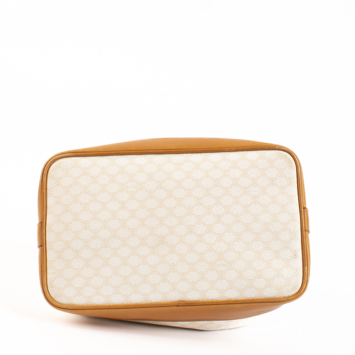 Celine Vintage White/Camel Macadam Triomphe Canvas Bucket Bag