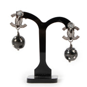 Chanel Fall 2005 CC Crystal Black Bead Clip Earrings