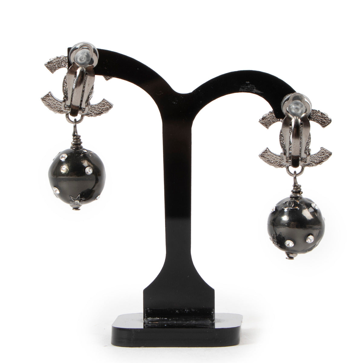 Chanel Fall 2005 CC Crystal Black Bead Clip Earrings