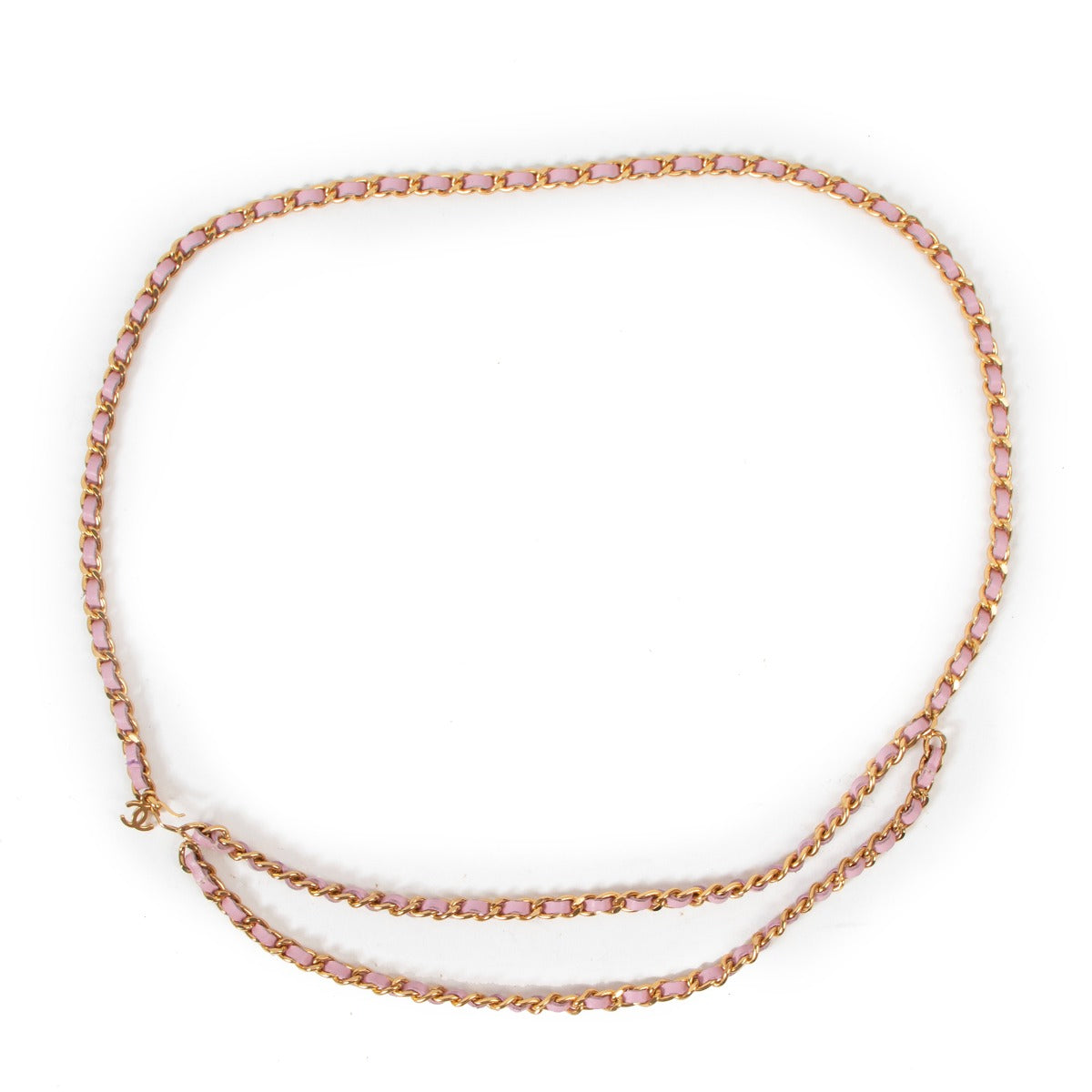 Chanel Vintage Pink Leather Gold Chain Belt