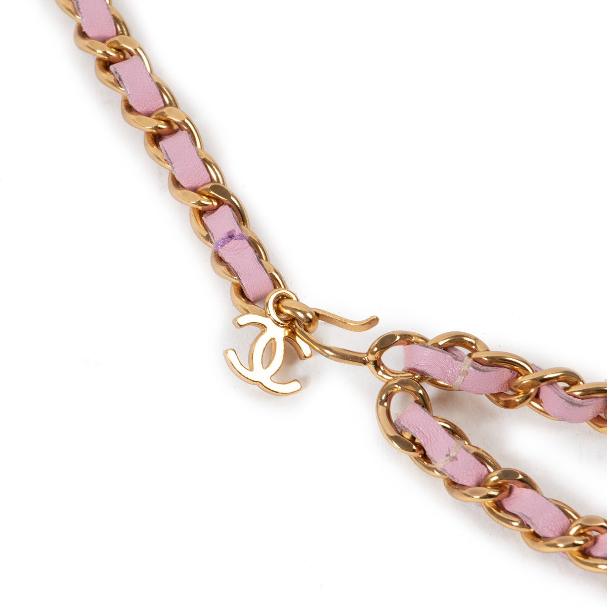 Chanel Vintage Pink Leather Gold Chain Belt