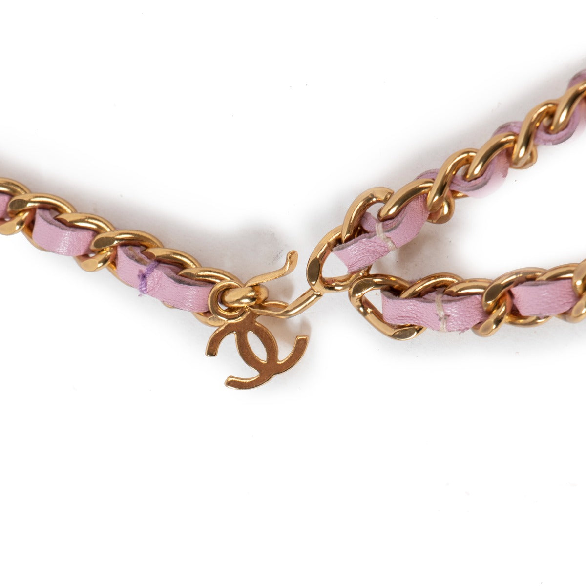 Chanel Vintage Pink Leather Gold Chain Belt