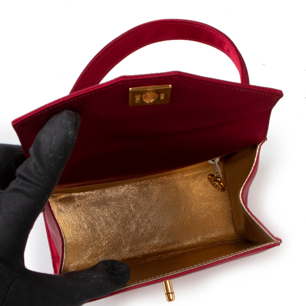 Chanel Vintage Red Satin Top Handle Mini Bag