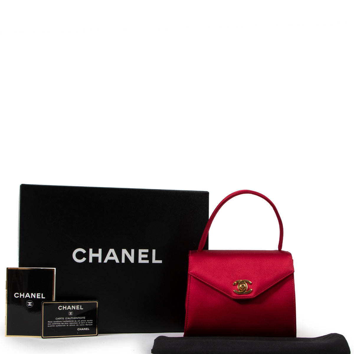Chanel Vintage Red Satin Top Handle Mini Bag aan de beste prijs bij Labellov tweedehands designer handtassen