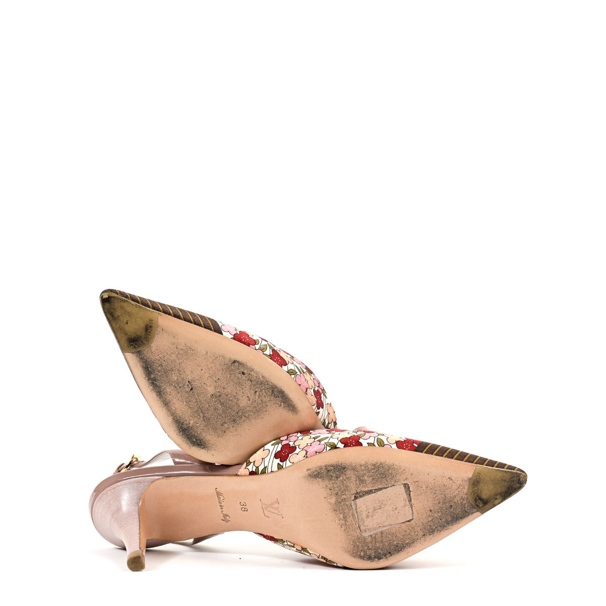 Louis Vuitton Satin Floral Pink Slingback Heels - Size 38