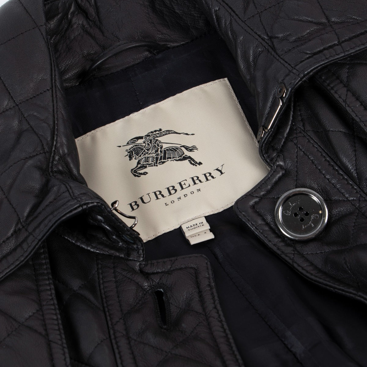 Burberry London Black Quilted Leather Trench Coat - Size FR38