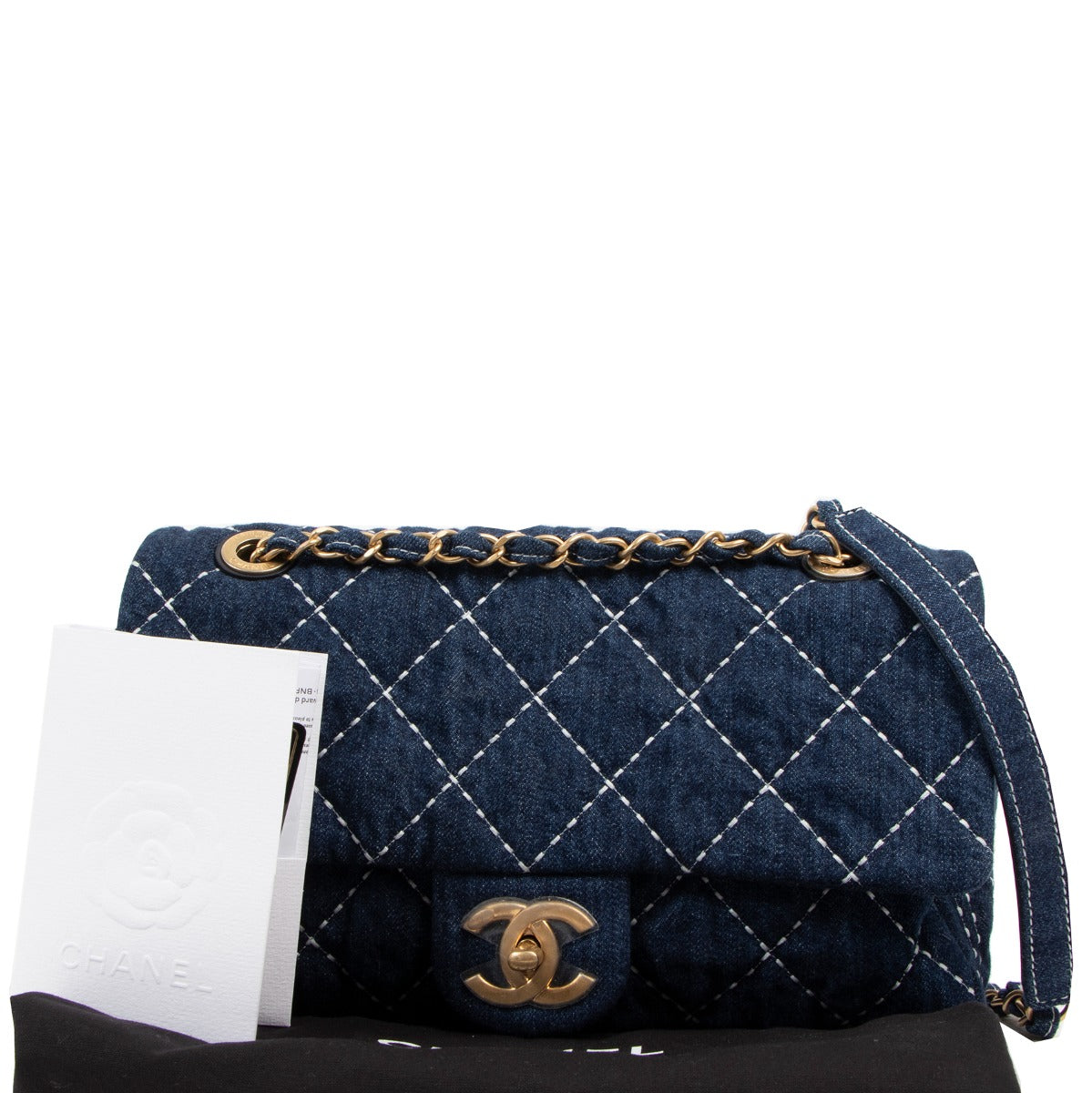 buy authentic second hand luxury designer vintage chanel denim classic flap bag by chanel antwerp, chanel brussels, chanel knokke