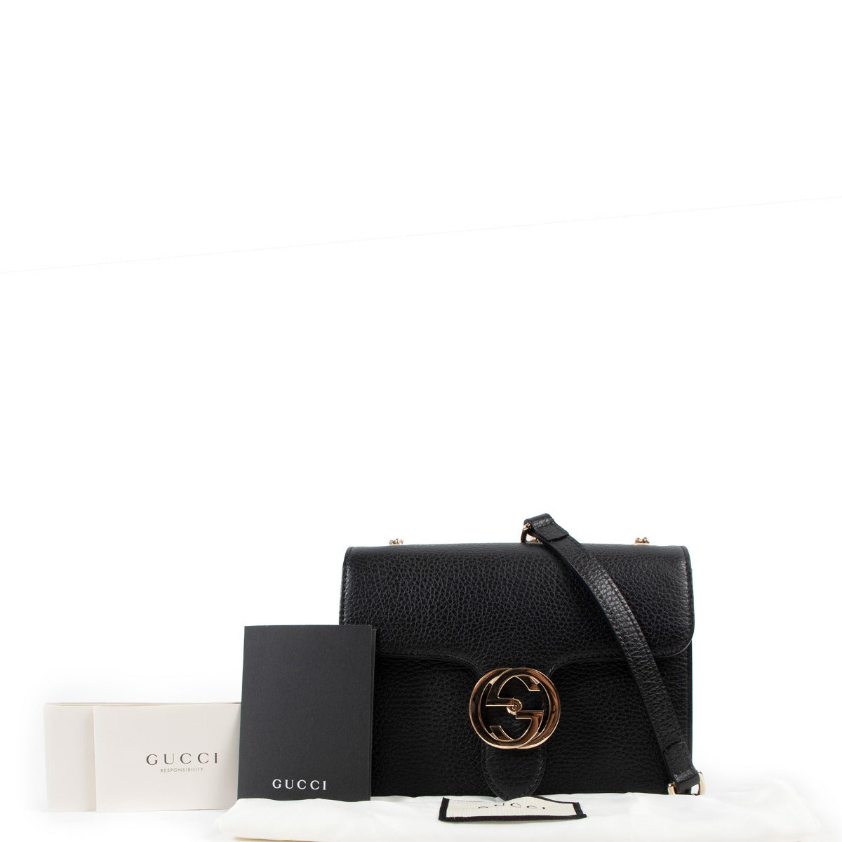 Gucci Interlocking G Black Leather Crossbody Bag