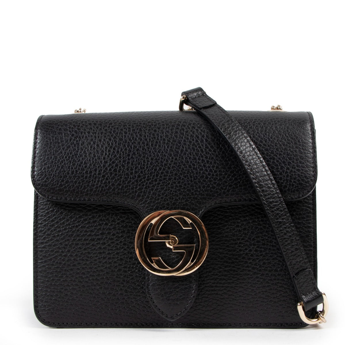 Gucci Interlocking G Black Leather Crossbody Bag