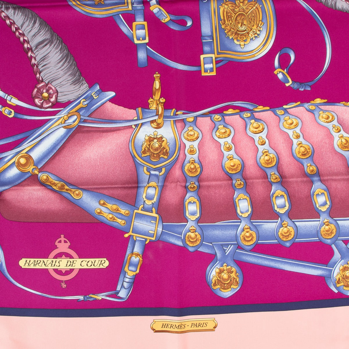 Hermès Pink Harnais de Cour Carré 90 Silk Scarf