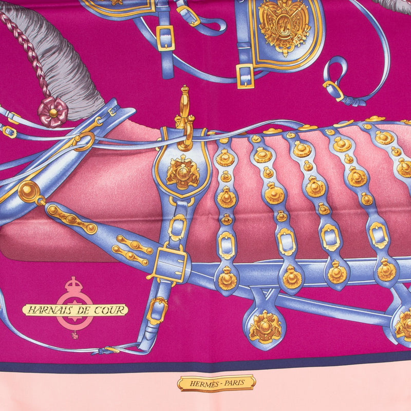 Hermès Pink Harnais de Cour Carré 90 Silk Scarf