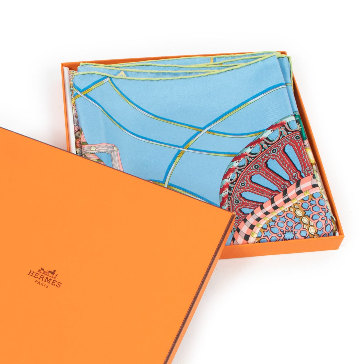 Hermès Blauw Les Dômes Célestes Carré 90 Zijden Sjaal