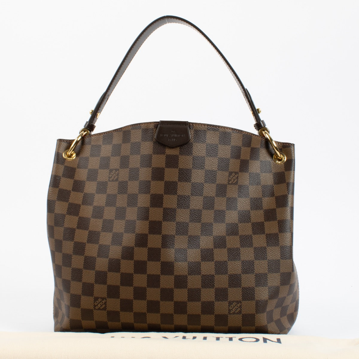 Shop safe online at Labellov in Antwerp, Brussels and KNokke this 100% authentic second hand Louis Vuitton Damier Ebene Graceful PM Shoulder Bag. Veilig online tweedehands authentieke Louis Vuitton Damier Ebene Graceful PM handtas kopen bij Labellov.