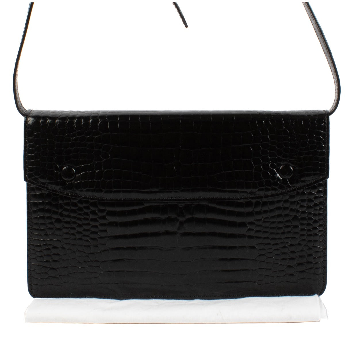 shop 100% authentic second hand Maison Margiela Black Crocodile-Embossed Accordion Messenger Bag on Labellov.com