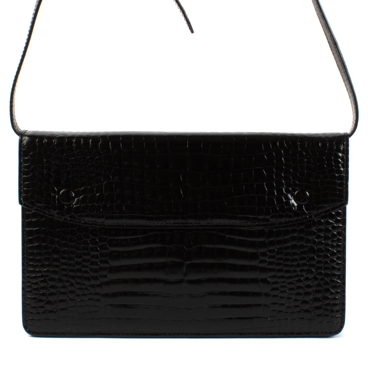 shop 100% authentic second hand Maison Margiela Black Crocodile-Embossed Accordion Messenger Bag on Labellov.com