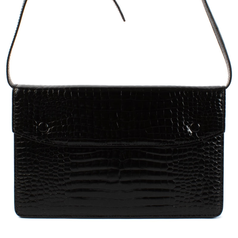 shop 100% authentic second hand Maison Margiela Black Crocodile-Embossed Accordion Messenger Bag on Labellov.com