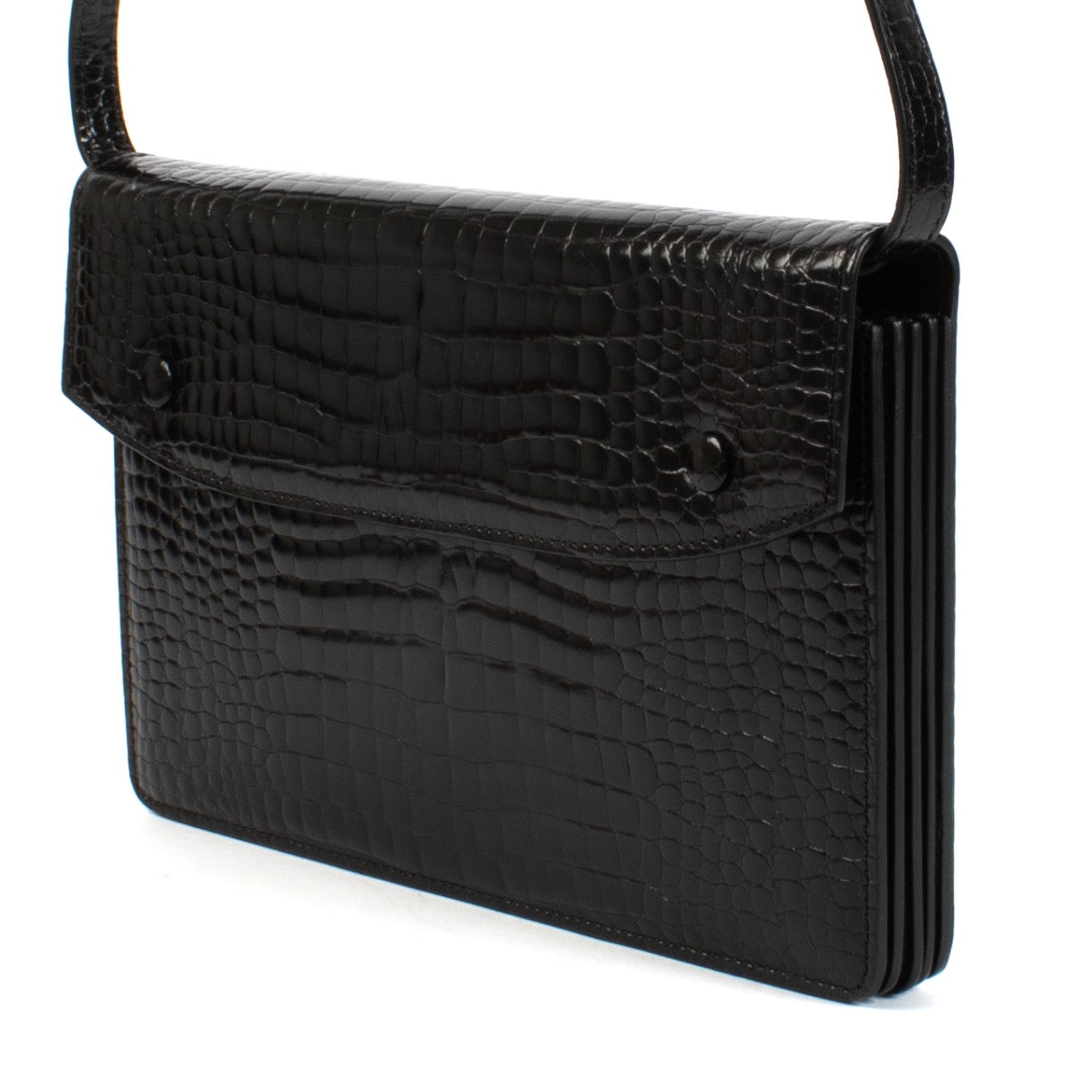 shop 100% authentic second hand Maison Margiela Black Crocodile-Embossed Accordion Messenger Bag on Labellov.com