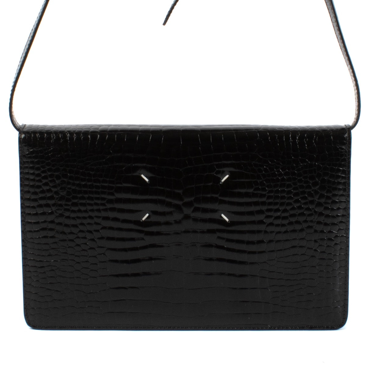shop 100% authentic second hand Maison Margiela Black Crocodile-Embossed Accordion Messenger Bag on Labellov.com