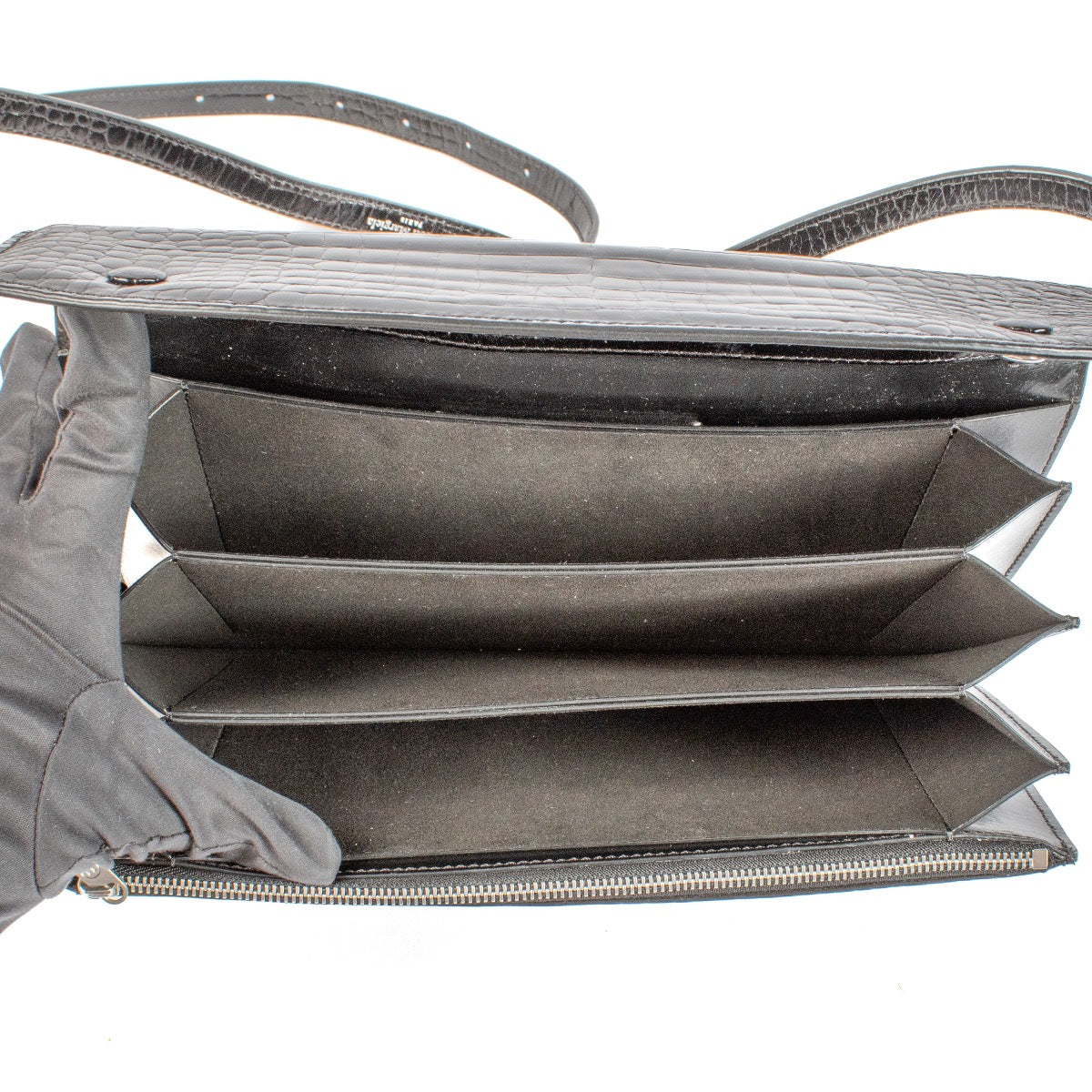 shop 100% authentic second hand Maison Margiela Black Crocodile-Embossed Accordion Messenger Bag on Labellov.com
