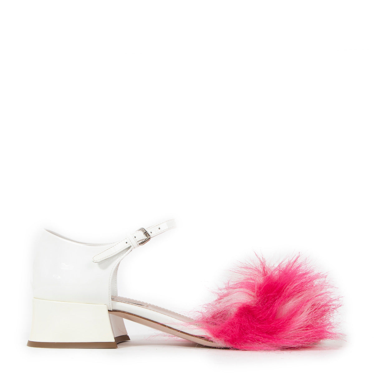 Miu Miu White Faux Fur Block Pumps - size 37.5