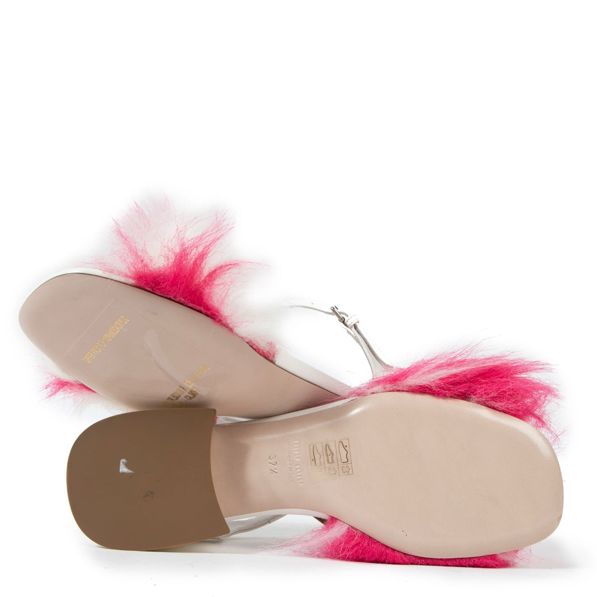 Miu Miu White Faux Fur Block Pumps - size 37.5