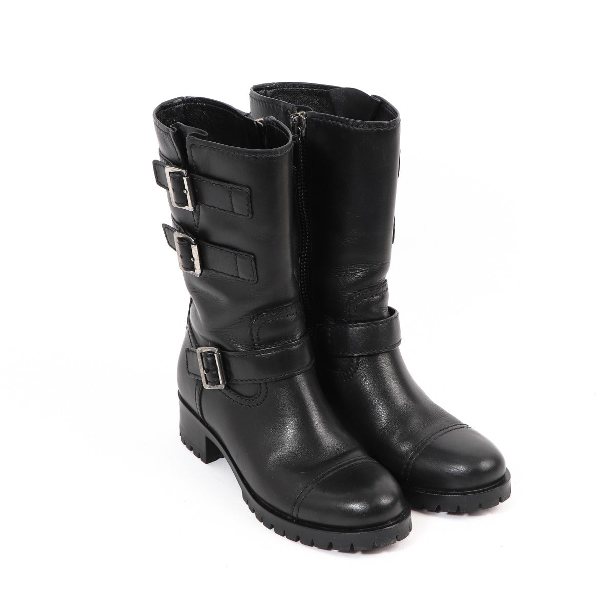 Prada Black Buckle Leather Boots - Size 38