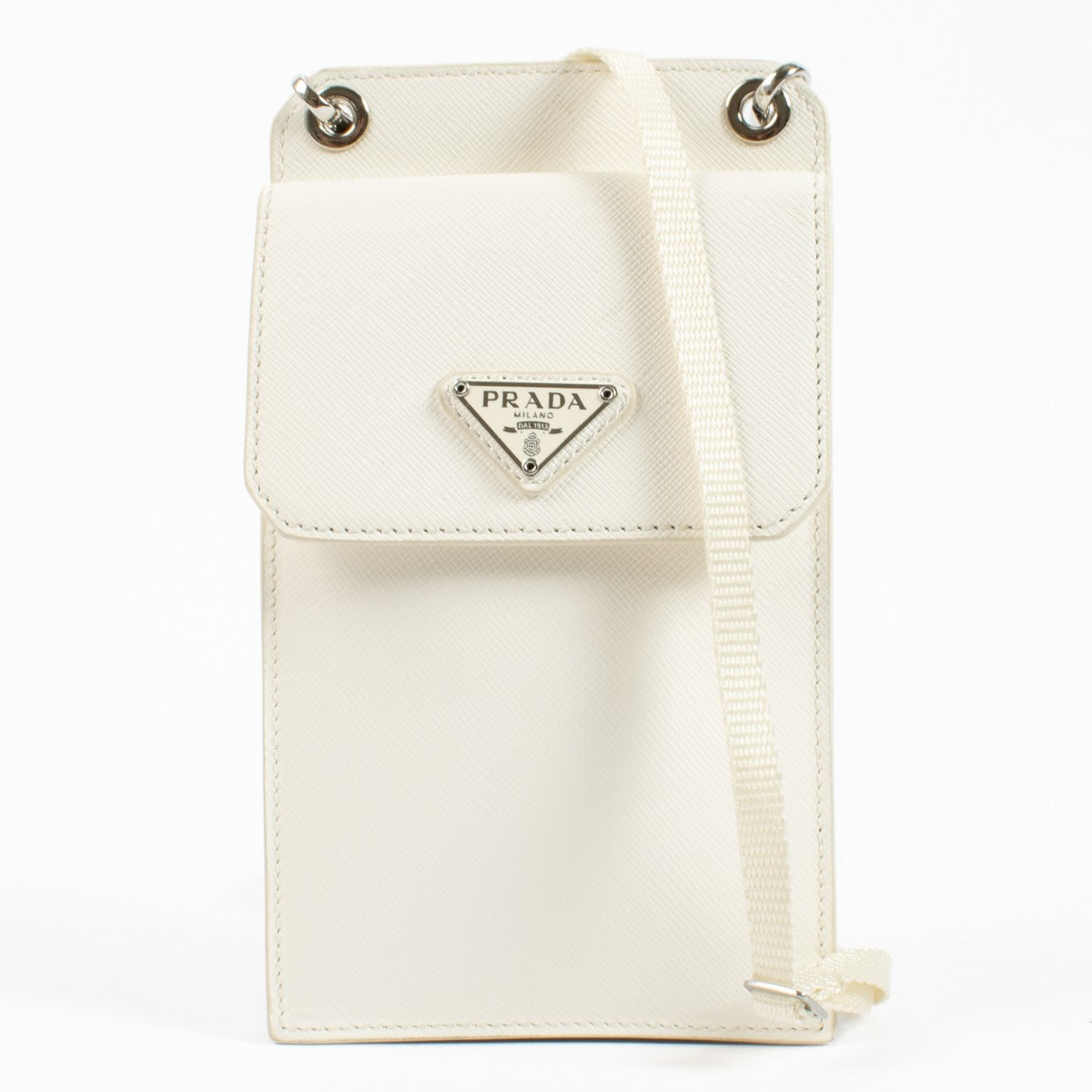 Shop Prada White Saffiano Phone Pouch on Labellov.com