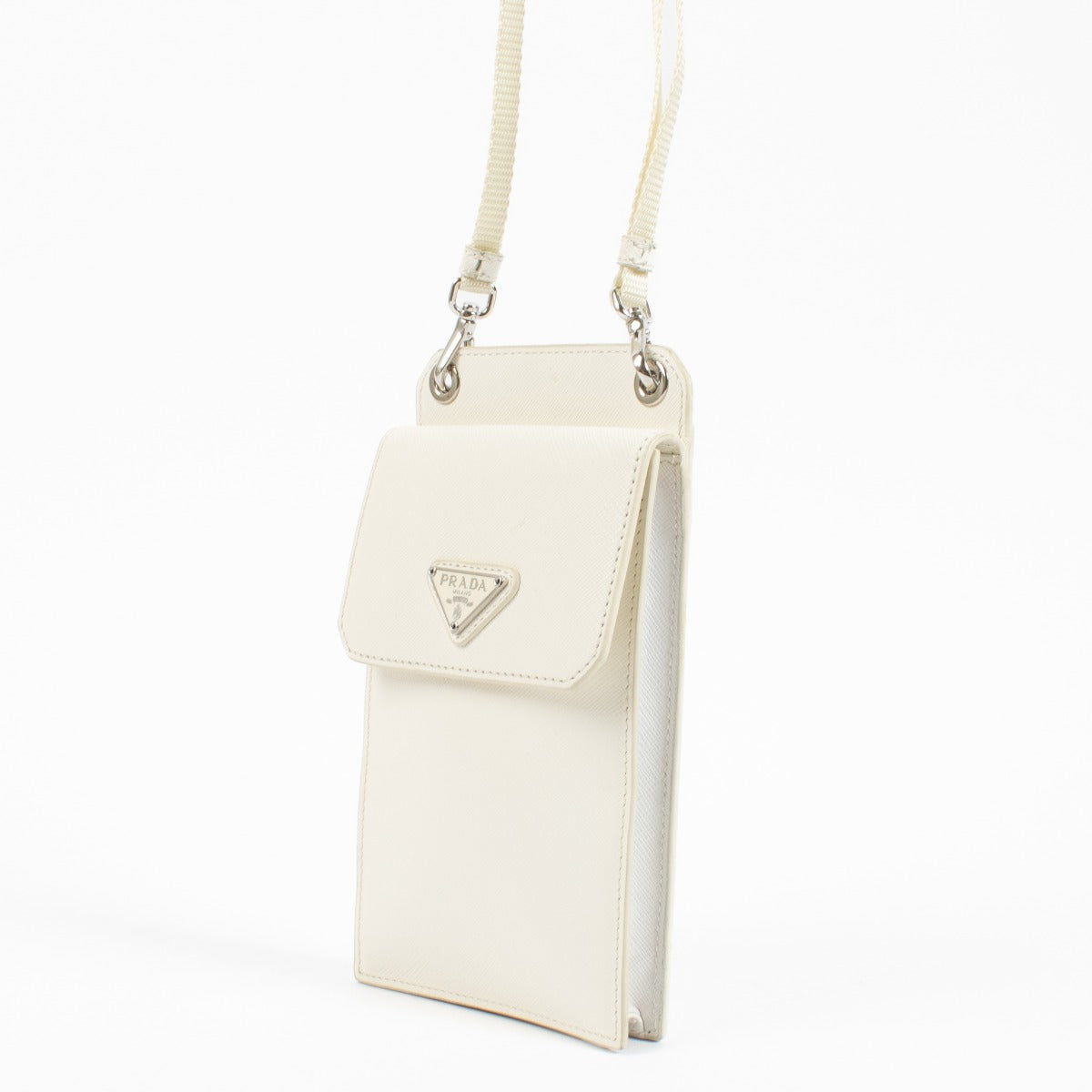 Shop Prada White Saffiano Phone Pouch on Labellov.com