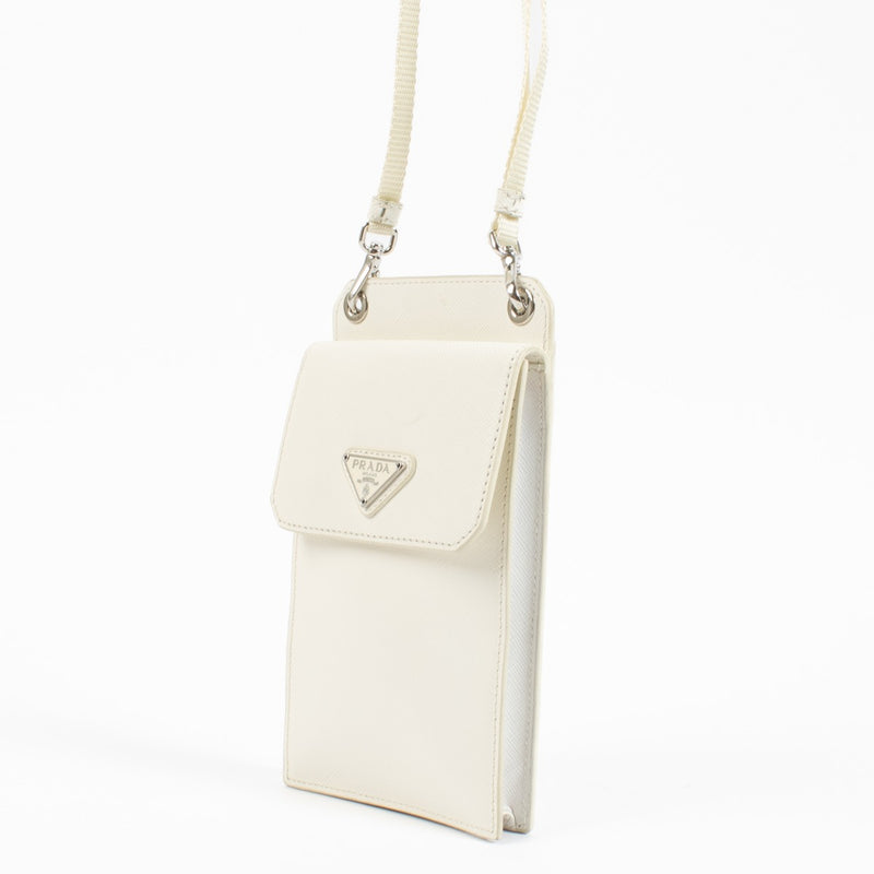 Shop Prada White Saffiano Phone Pouch on Labellov.com