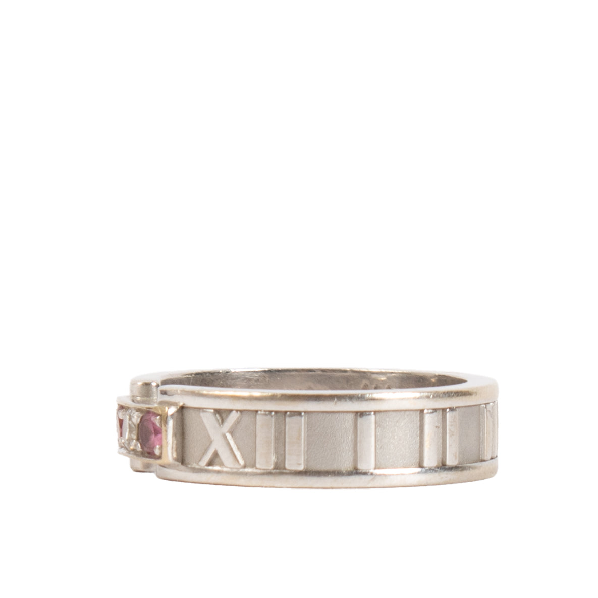 shop 100% authentic second hand Tiffany & Co. 18K White Gold Diamond & Pink Sapphire Atlas Ring on Labellov.com