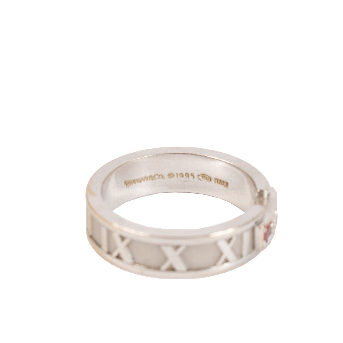 shop 100% authentic second hand Tiffany & Co. 18K White Gold Diamond & Pink Sapphire Atlas Ring on Labellov.com
