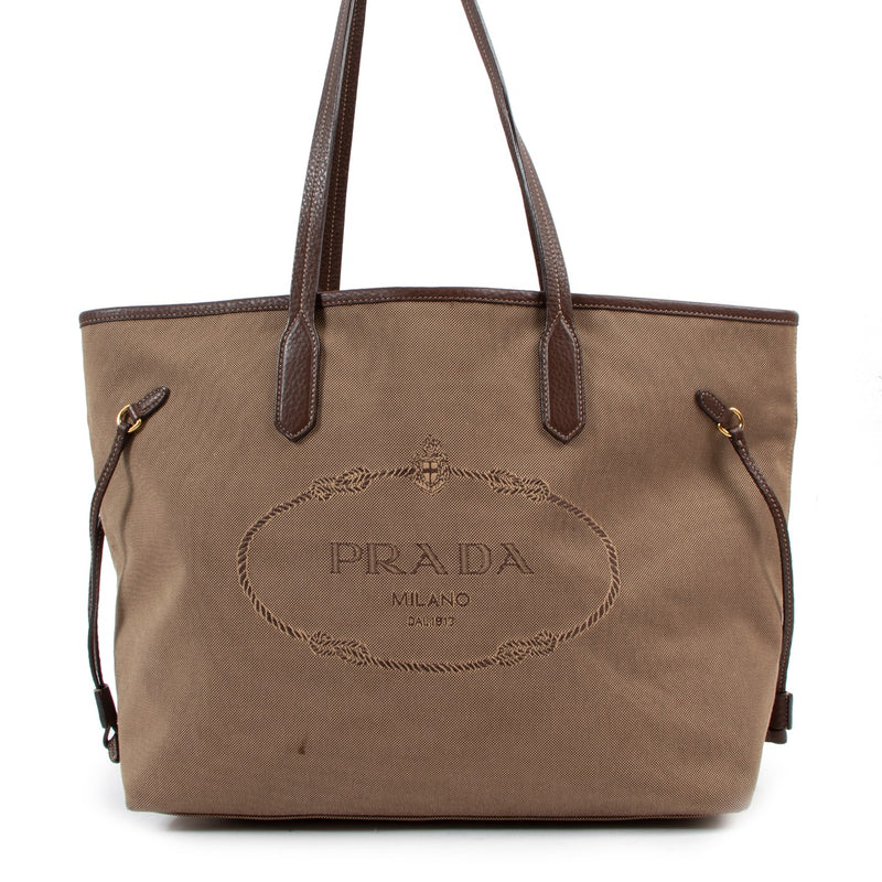 Prada Logo Jacquard Canvas Shopping Bag