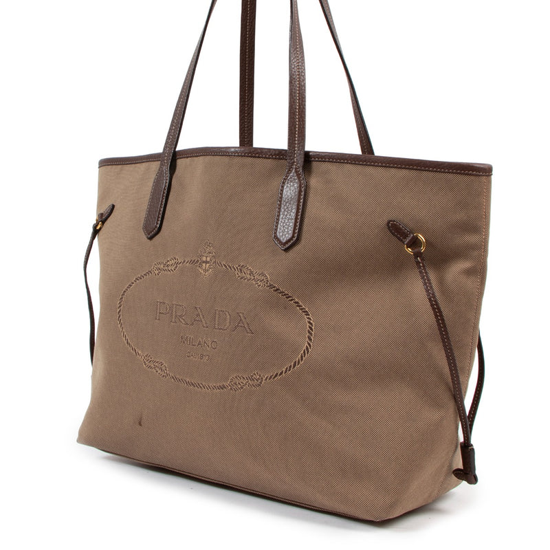 Prada Logo Jacquard Canvas Shopping Tote Bag