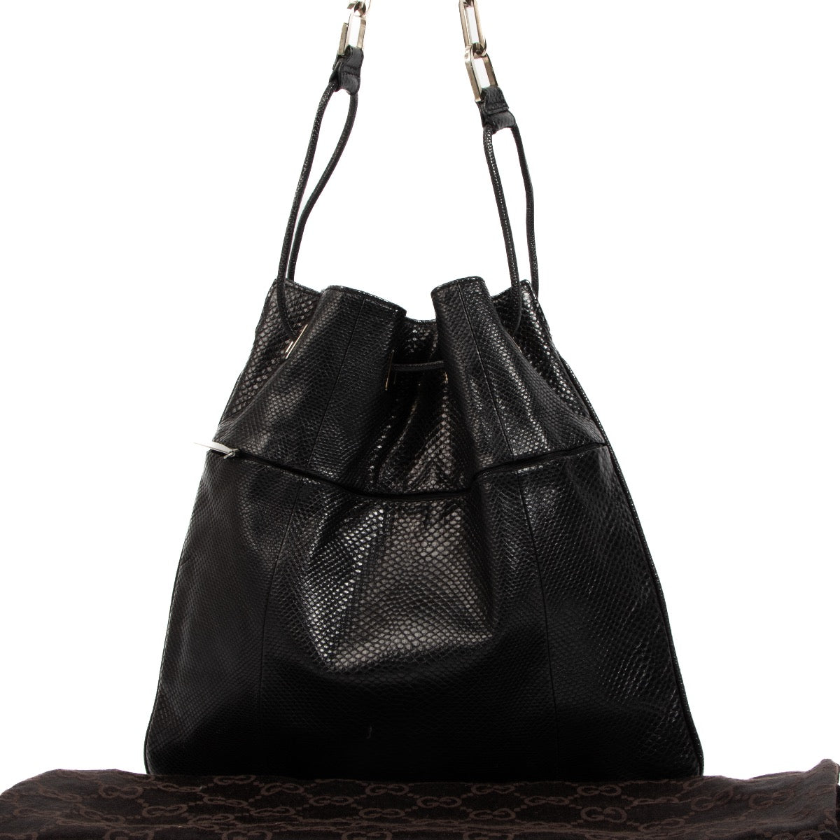 Gucci Tom Ford Black Snakeskin Drawstring Chain Bag